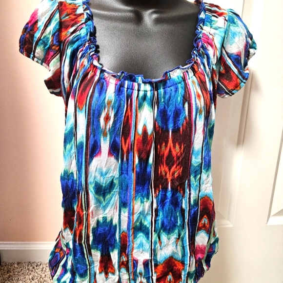 bella de jour Tops - Tie Dye Elastic Waistband Cap Sleeve Top